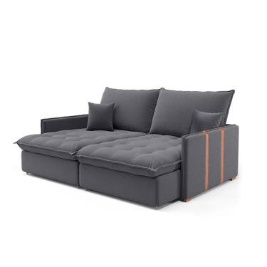 Imagem de Sofá Retrátil Sem Caixa 3 lugares Solomons Linho Grafite 180 cm