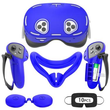 Imagem de Rechale Conjunto De Capa De Silicone Compatível Com Oculus/Meta Quest 3S, Acessórios Vr Para Meta Quest 3S, Conjunto De Capa Protetora Inclui Capa Para Controle, Capa Para Rosto, Capa Vr Shell (Azul)