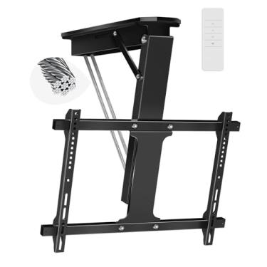 Imagem de Suporte de TV de teto elétrico com controle remoto, suporte de TV motorizado para teto dobrável para tela plana curva de 81 a 71 polegadas, suspenso para telhado plano inclinado interno e externo