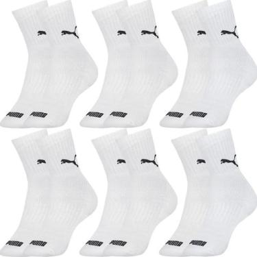 Imagem de Kit com 6 Pares de Meias Puma Modelo Cano Médio Lisa Básica Esportiva 