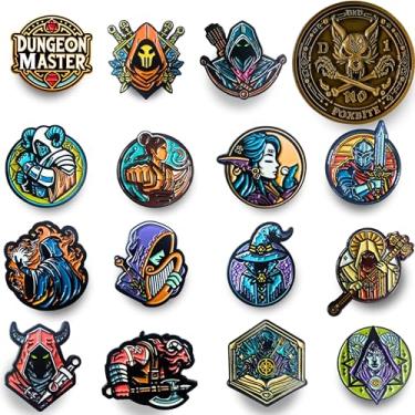 Imagem de Conjunto de 15 pinos esmaltados D&D 5E - Coleção de emblemas de RPG de fantasia para Dungeon Masters & Players | Dungeons and Dragons, TRPG Lovers & Nerd Collectors - D20 Dice, Character Class, DM