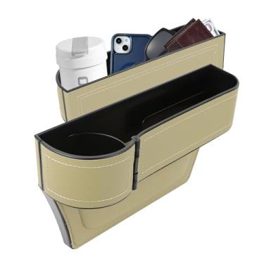 Imagem de Hbxdeco Organizador de assento de carro, organizador multifuncional de assento de carro com suporte de copo ajustável, caixa de armazenamento de lacuna de assento de carro de couro para guardar