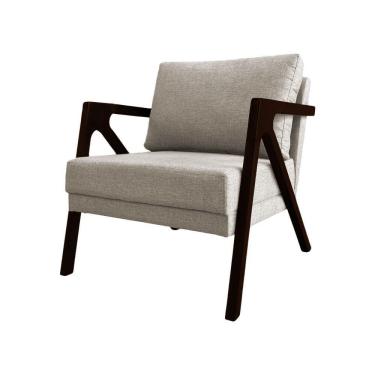 Imagem de Poltrona Mona Monique Luxo Base Madeira Maciça Castanho Linho Bege