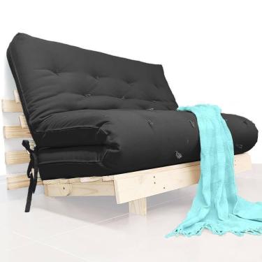Imagem de Futon Casal Tokio Sofa Cama Preto Com Madeira Maciça