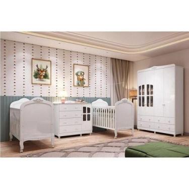 Imagem de Quarto de Bebê Guarda-roupa Cômoda Janelado 2 Berços Maya Clássico 100