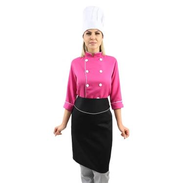 Imagem de Kit Dolmã 3/4 Chapéu avental chef de cozinha feminino