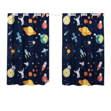 Imagem de Cortina Quarto Infantil Criança Pequena Simples Basica Decorativa Jupiter Astronauta Marinho P/Varao