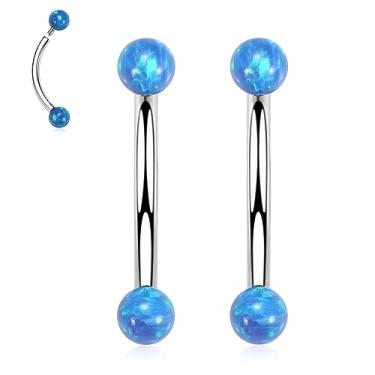 Imagem de PEAKLINK 2 peças anéis de sobrancelha G23 titânio piercing de sobrancelha halteres curvos joias de sobrancelha 16G 14G anel de umbigo opala barras de sobrancelha anéis de umbigo anel de língua Rook Daith brincos anel de lábio 6-12 mm, Metal, outro