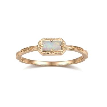 Imagem de FAMIVES Aliança de casamento baguete feminina solitário zircônia cúbica opala rosa safira musgo ágata anéis empilháveis vintage filigrana delicados anéis de compromisso joias de aniversário, Metal,