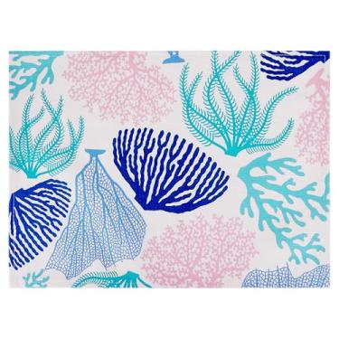 Imagem de Conjunto de 6 jogos americanos náuticos, design costeiro com estampa coral de leque do mar, tapetes de mesa de 30 x 45 cm para sala de jantar e decoração de casa de praia