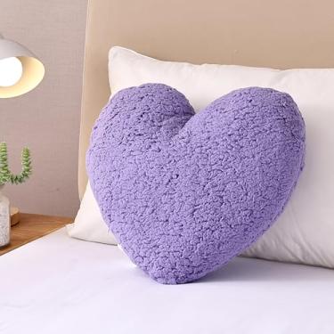 Imagem de EVOLIVE Travesseiro de coração, presente de amor, travesseiros grandes em forma de coração, 38 x 43 cm, material sherpa, decoração de quarto, ambientes internos e externos (lavanda)