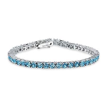 Imagem de Bling Jewelry 12,00 CT 4 garras conjunto de cesta solitário redondo zircônia cúbica AAA CZ tênis pulseira para mulheres formatura noiva prata banhado a prata simulada joia cor pedras do aniversário 19 cm
