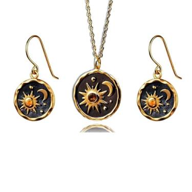 Imagem de coadipress Conjunto de brincos vintage de sol e lua para mulheres, feito à mão, boêmio, antigo, ouro, prata, moeda redonda, brincos com pingente boêmio, joia, Medium, Liga de aço, Sem Pedra Preciosa