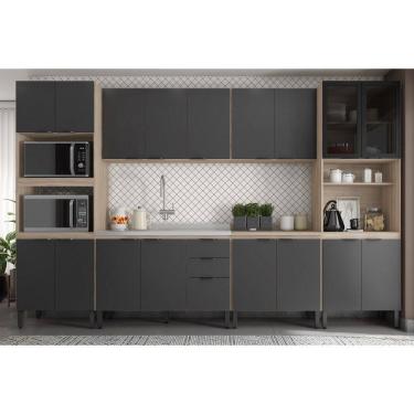 Imagem de Jogo de Cozinha Modulada 340m Firenze com Balcão 120m Para Pia Sem Tampo - Avena Touch/ Grafito Demóbile 