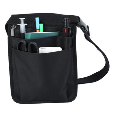 Imagem de Avental de servidor com fivela, avental de garçonete Oxford de 18 x 24 cm com bolsos, cinto ajustável para restaurante, bistrô, cozinha, preto, Preto, One Size