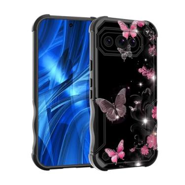 Imagem de EFGWSDER Capa para Pixel 9a, [camada dupla] [proteção contra quedas de grau militar de 3,5 m] Capa resistente à prova de choque para Google Pixel 9a de 6,3 polegadas 2025, flores de borboletas
