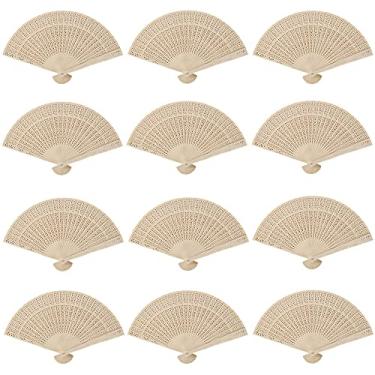 Imagem de Minelife Ventilador dobrável de madeira com 20 peças de sândalo, ventiladores dobráveis de mão vintage, lembrancinhas de casamento, presentes de aniversário e decorações para casa
