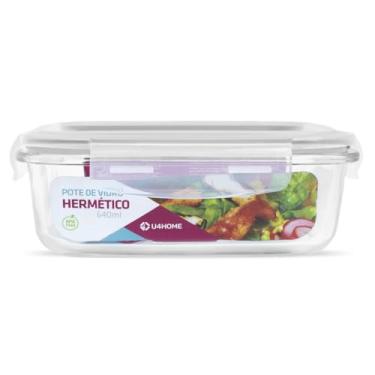 Imagem de Pote de Vidro Hermético Marmita Mantimento Tampa Plástico Alimentos 640ml (Branco)