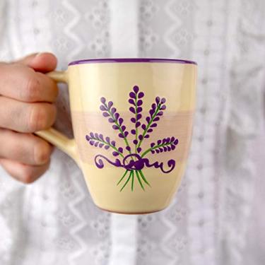Imagem de City to Cottage Lavanda Floral Roxo e Cerâmica Creme Artesanal 300 ml Chocolate Quente, Café, Caneca de Chá, Copo com Alça Grande, Cerâmica de Designer Exclusivo para Amantes de Chá