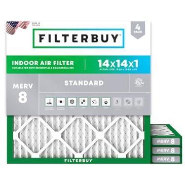 Imagem de Filterbuy Filtro de ar 14x14x1 MERV 8 Defesa contra poeira (pacote com 4), substituição de filtros de ar de forno CA HVAC plissado (tamanho real: 13.50 x 13.50 x 0.75 polegadas)