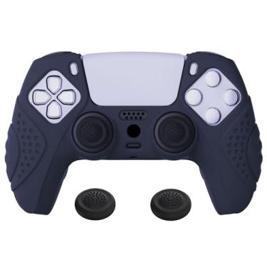 Imagem de eXtremeRate PlayVital Guardian Edition Midnight Blue Capa de silicone ergonômica macia antiderrapante para controle ps5, películas protetoras de borracha com tampas pretas de joystick para controle