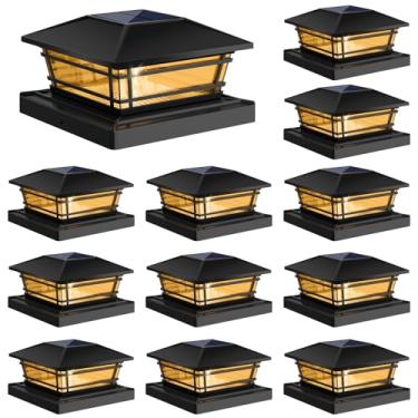 Imagem de Kipeini Pacote com 12 lâmpadas de LED, 2 configurações de brilho] Poste de cerca à prova d'água para postes de madeira de 10 x 12 x 12 cm ou 14 x 13 cm ou 14 x 14 cm x 14 cm ou 13 cm x 13 cm x 13,5 cm