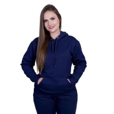 Imagem de Moletom Feminino Peluciado Com Capuz E Cordão LISO - Methodic, Marinho