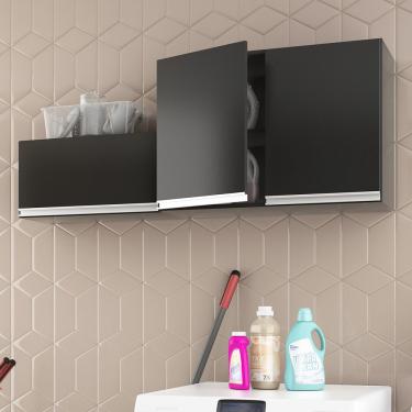 Imagem de Kit área De Serviço E Lavanderia Com 02 Armários Aéreo 80cm 100% Mdf Preto - Abmaza