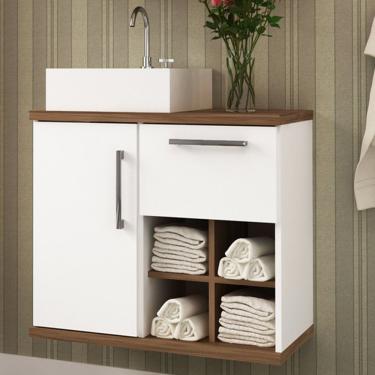 Imagem de Gabinete Para Banheiro 1 Porta 1 Gaveta 4 Nichos Veneza Móveis Bosi Branco/nogal