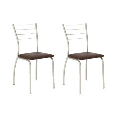 Imagem de Cadeira Sala De Jantar 1700 Kit Aço 2 Uni Prata - Assento Courano Cacau - Carraro