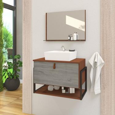 Imagem de Gabinete De Banheiro Vegas 1 Prateleira 1 Porta 60cm Natura E Cinza Rovere - Cinza