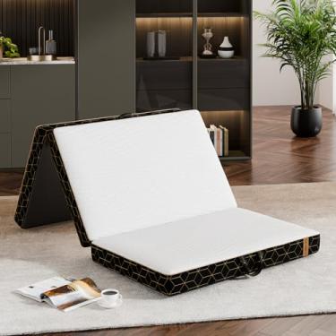 Imagem de Colchão de espuma viscoelástica com dobra tripla – Colchão dobrável portátil de 10 cm com alça e capa lavável, cama de piso premium com base antiderrapante, economiza espaço para quarto de crianças