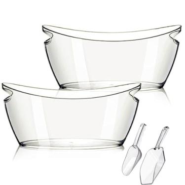 Imagem de Balde de gelo, 2 peças de balde de gelo acrílico de 5,5 L, banheira de bebidas grande para festas, suprimentos de bar Mimosa, banheira de bebidas e colheres para coquetéis de vinho espumante de