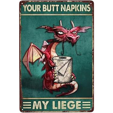 Imagem de TICKPOT Guardanapos Your Bu** My Liege Placa De Metal Retrô Dragão Vermelho Papel Higiênico Placas Banheiro Vintage Decoração Parede Caverna Do Homem Lata Engraçada Cozinha Fazenda Garagem Bar Pôste