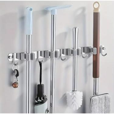 Imagem de Suporte de Parede em Aço Inox para Vassouras, Utensílios e Ferramentas, Organizador com 9 Espaços para Lavanderia, Garagem e Área de Serviço Porta Vassoura - SHACK