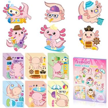 Imagem de B1ykin Adesivo Axolotl Make a Face - 36 peças faça seus próprios jogos de adesivos de axolote fofo, mistura de animais rosa e combine arte artesanato lembrancinha de festa para meninas, meninos,