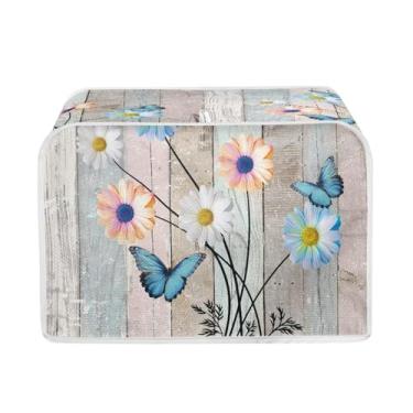 Imagem de Salabomia Butterfly Daisy 2 Fatias de Torradeira Capas para Cozinha, Impressão em Madeira Pequena Capa de Máquina de Fazer Pão Lavável Capa de Torradeira de Pão Proteção Gordurosa, Decorativa e