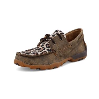 Imagem de Tênis unissex de couro para dirigir, mocassim para bebês e crianças pequenas Twisted X, Distressed/Leopard, 2 Big Kid