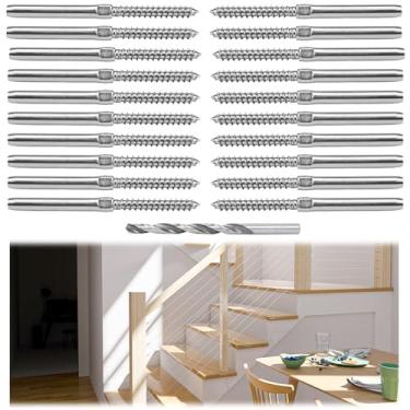Imagem de Muzata Pacote com 20 parafusos de trava de 3/16" Kit de ferragem de trilho de cabo esquerdo e direito para linha manual para poste de madeira T316 sistema de deck de escada de aço inoxidável 10 pares