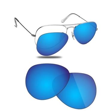 Imagem de Fiskr Lentes polarizadas de substituição compatíveis com óculos de sol RayBan Aviator RB3025 58 mm, resistente a impactos e ajuste perfeito - azul gelo