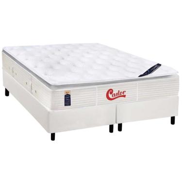 Imagem de Cama Box King: Colchão Molas Pocket Ensacadas Castor Gold Star SLX Vitagel + Base CRC Courano White (193x203)