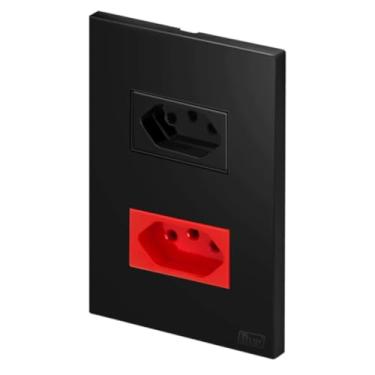 Imagem de Monte Seu Kit de Tomadas e Interruptores Preto Fosco Apagadores de Luz 10 20 A 220 V Duplo Paralelo (Tomada Dupla 10A Preto+Vermelh)