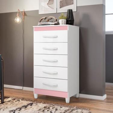Imagem de Cômoda Milady Branco Rosa Titanium Azul 5 Gavetas