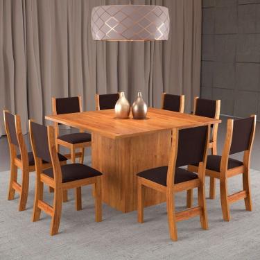 Imagem de Mesa de Jantar 8 Lugares Alexa Marrom/Veludo Barroco - Pnr Móveis