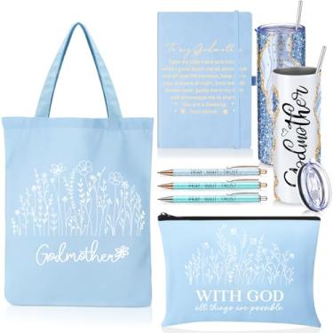 Imagem de Patelai Conjunto de 7 presentes de madrinha para o dia das mães, mármore, liso, 590 ml, copo de palha de aço inoxidável, bolsa de cosméticos, caneta esferográfica A5, presente de agradecimento da