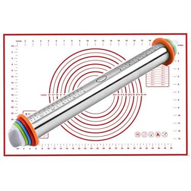 Imagem de Alfinete de rolo ajustável EasyOh com 4 anéis removíveis, anéis de espessura e tapete para assar massa, pizza, torta, pastelaria, massa e biscoitos