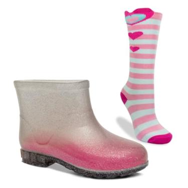 Imagem de Kit Meia 3/4 E Galocha Infantil Bota Feminina Cano Curto K52 (Glitter Prata, BR, Criança de 1 a 3 anos, Numérico, 24)