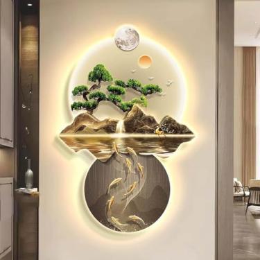 Imagem de Decoração De Arte De Parede 3d De Estética Oriental, Decoração De Parede De Desenho De Linha De Montanha Pendurada Moderna, Esculturas De Parede De Sala De Jantar, Kit C, L67 * H100 cm