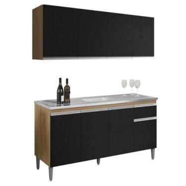 Imagem de Balcão De Pia Tatiane 145 Cm E Armário Aéreo Andreia 4 Portas 150 Cm A