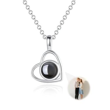 Imagem de Colar com foto personalizada com imagem dentro, colar de pingente de coração personalizado, colar de projeção de imagem para mãe, esposa, casais, dia dos namorados, dia das mães, presente memorial de